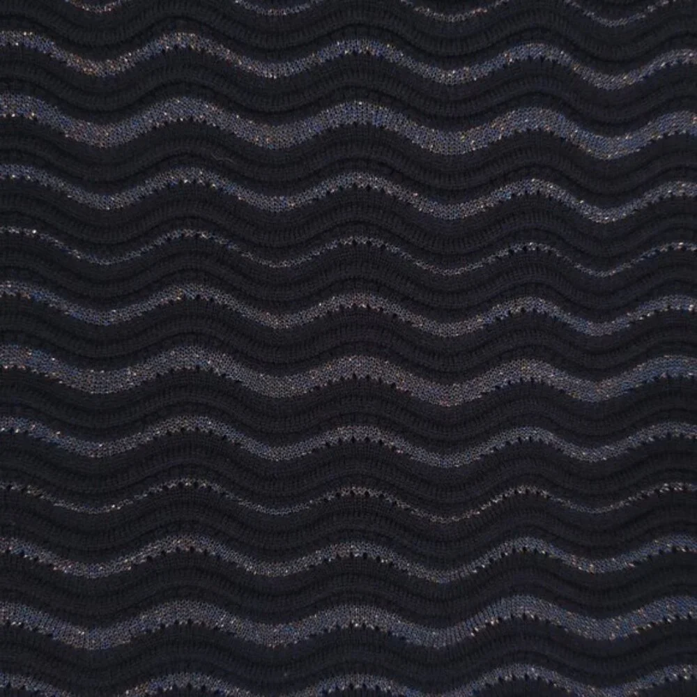 TORY BURCH Navy Metallic Wave Pattern A-Line Wool‎ Blend Skirt MEDIUM